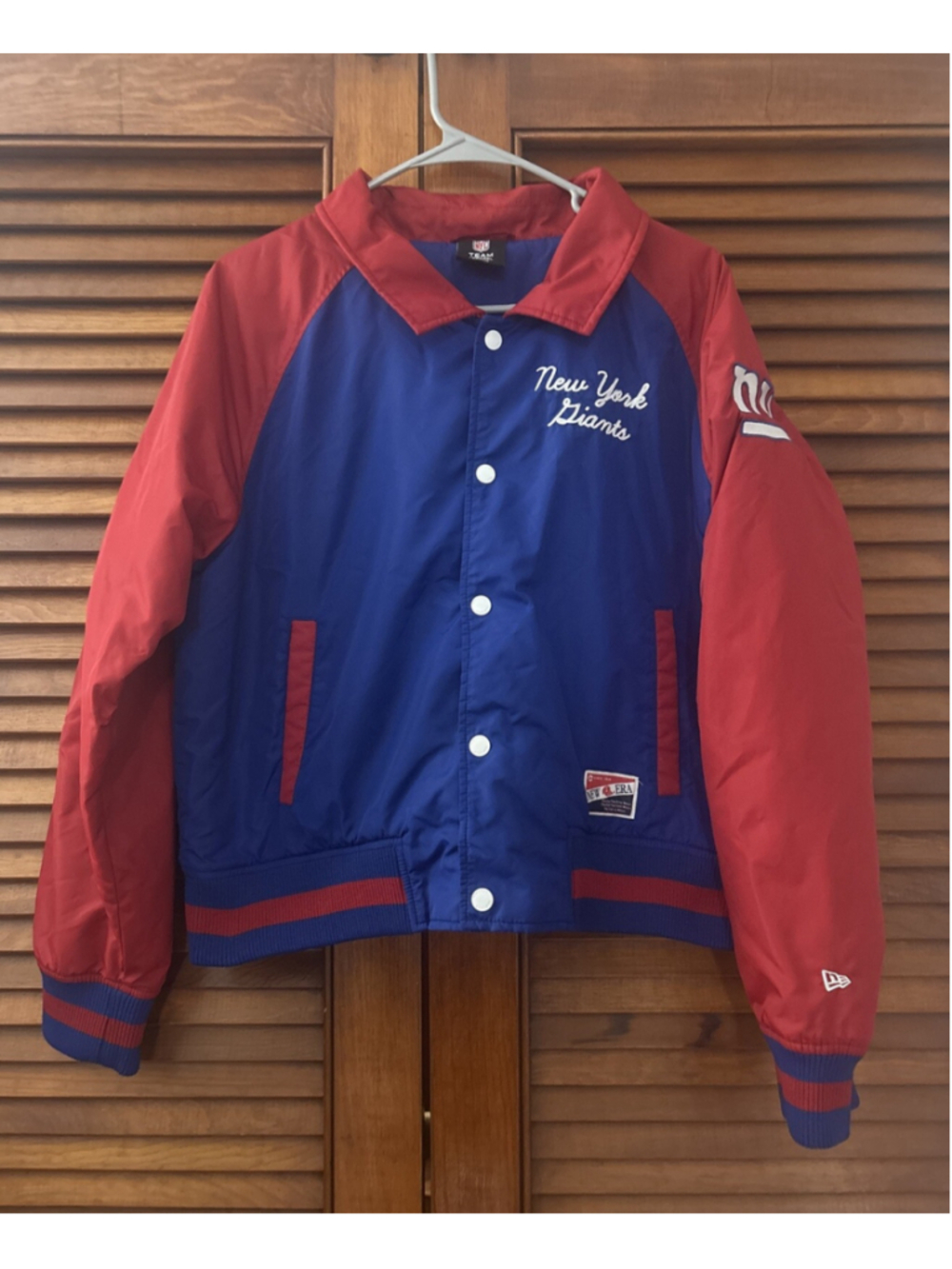 NEW YORK GIANTS NFL TEAM APPAREL NEW ERA BUTTON UP VARSITY STYLE JACKET L